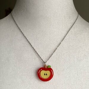 Handmade Apple Pendant Necklace STAINLESS STEEL Stocking Stuffer Kawaii Whimsy
